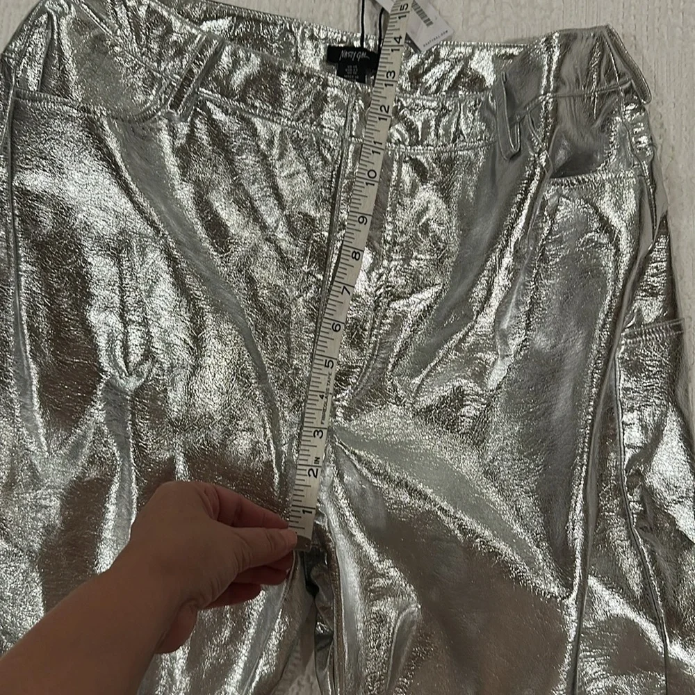 NASTY GAL Metallic Star Bum Faux Leather Trousers Silver Pants - Picture 9 of 12